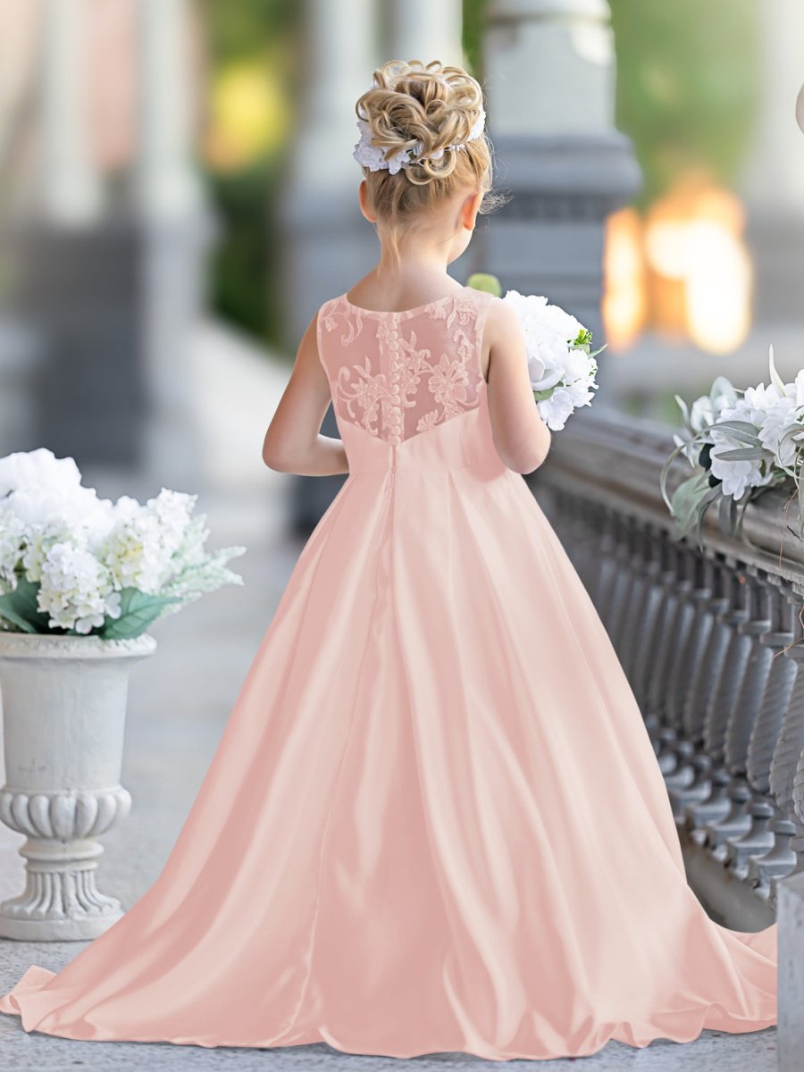 NumberSea - A - line Lace Satin Floor - length First Communion Flower Girl Dress