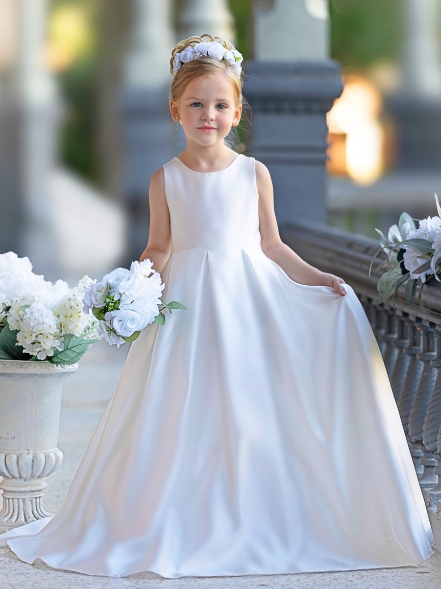 NumberSea - A - line Lace Satin Floor - length First Communion Flower Girl Dress