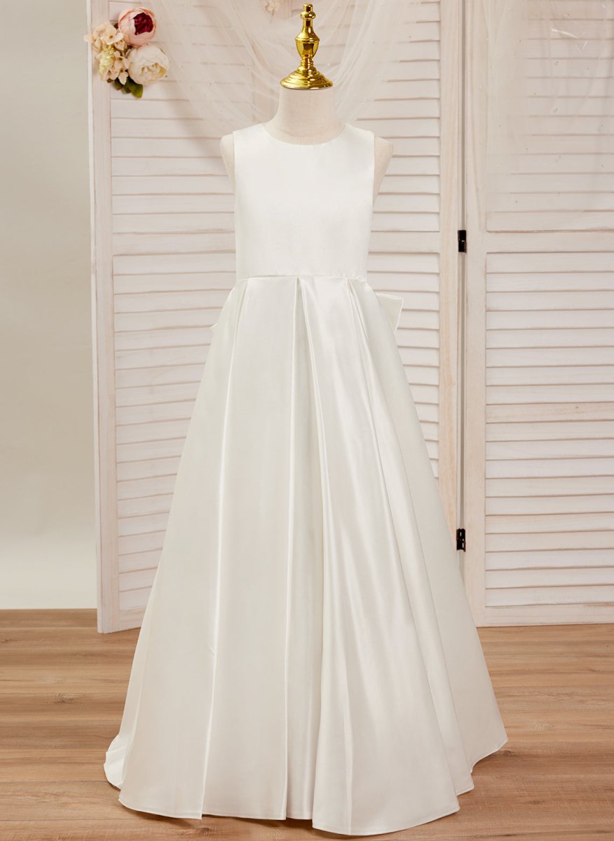 NumberSea - A - line Lace Satin Floor - length First Communion Flower Girl Dress