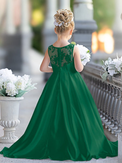 NumberSea - A - line Lace Satin Floor - length First Communion Flower Girl Dress