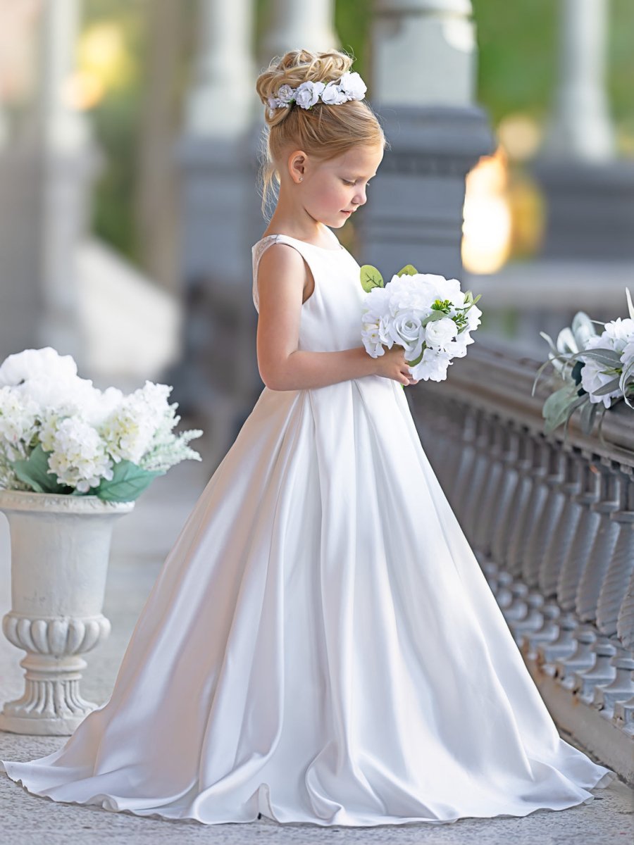 NumberSea - A - line Lace Satin Floor - length First Communion Flower Girl Dress