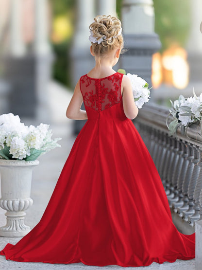 NumberSea - A - line Lace Satin Floor - length First Communion Flower Girl Dress