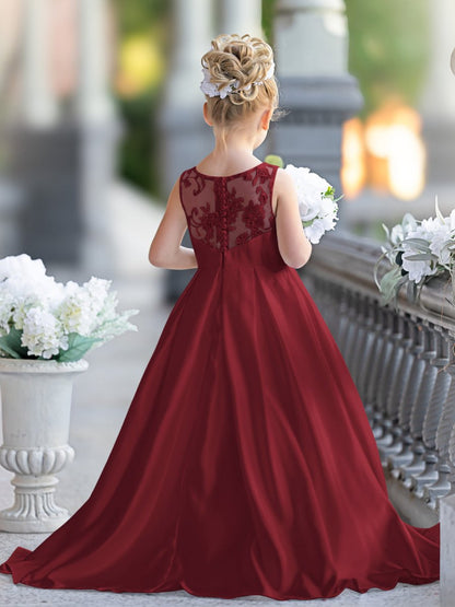 NumberSea - A - line Lace Satin Floor - length First Communion Flower Girl Dress