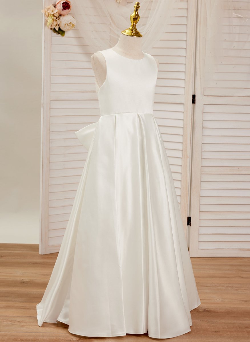 NumberSea - A - line Lace Satin Floor - length First Communion Flower Girl Dress