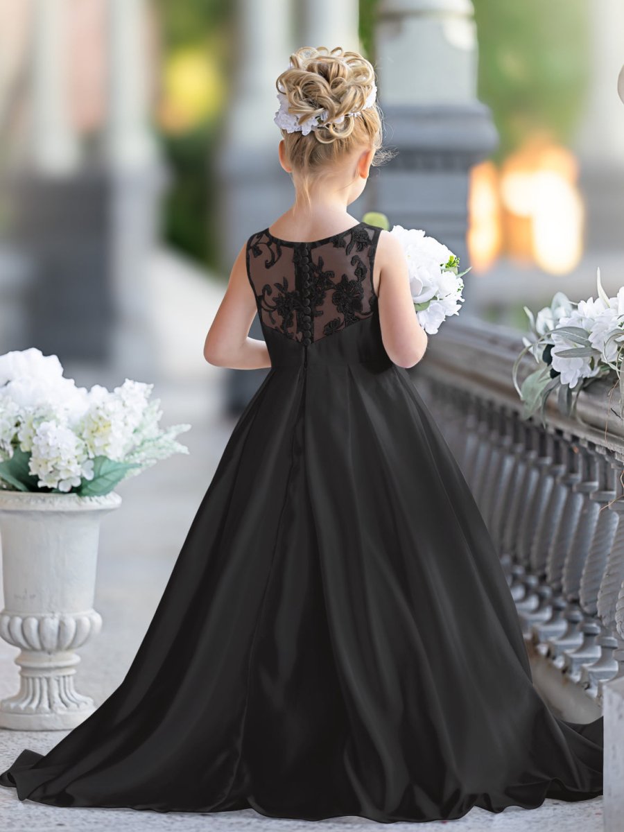 NumberSea - A - line Lace Satin Floor - length First Communion Flower Girl Dress