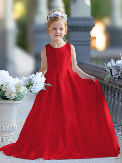 NumberSea - A - line Lace Satin Floor - length First Communion Flower Girl Dress