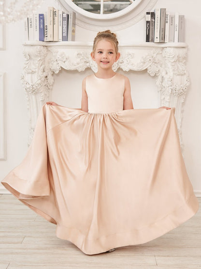 NumberSea - A - line Lace Satin Floor - length Flower Girl Dress