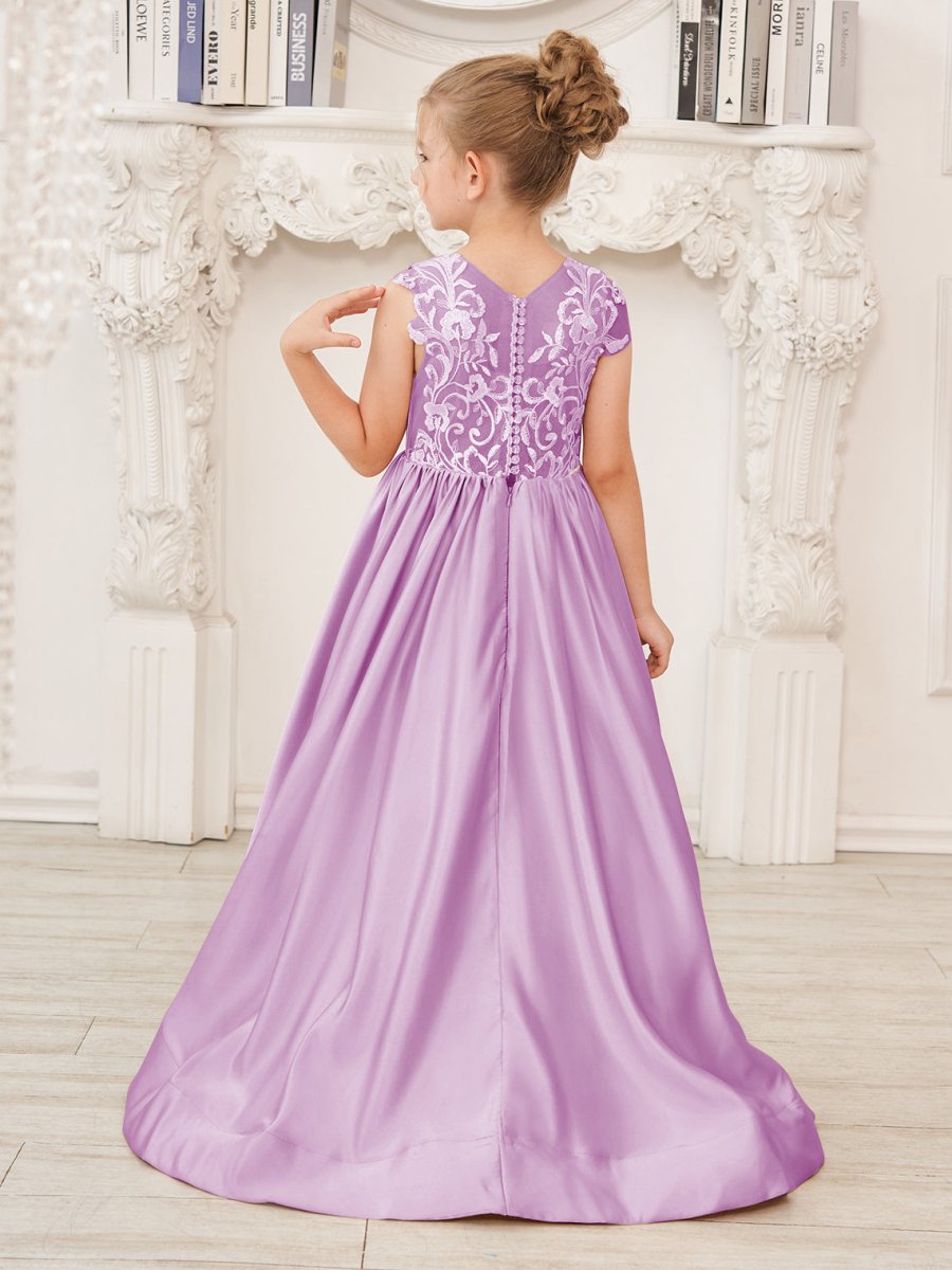 NumberSea - A - line Lace Satin Floor - length Flower Girl Dress