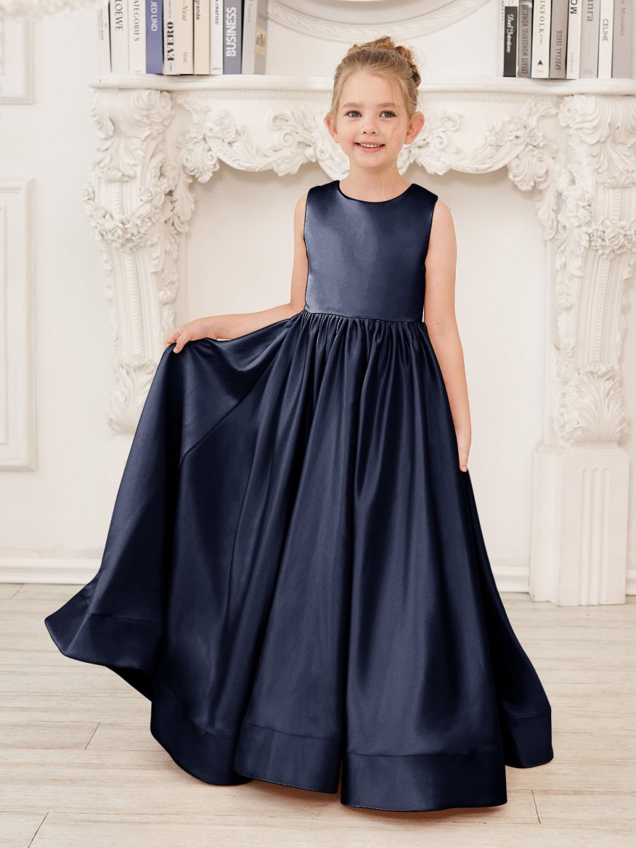 NumberSea - A - line Lace Satin Floor - length Flower Girl Dress