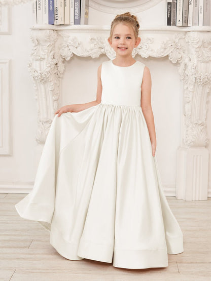 NumberSea - A - line Lace Satin Floor - length Flower Girl Dress