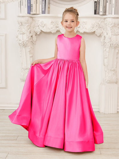 NumberSea - A - line Lace Satin Floor - length Flower Girl Dress