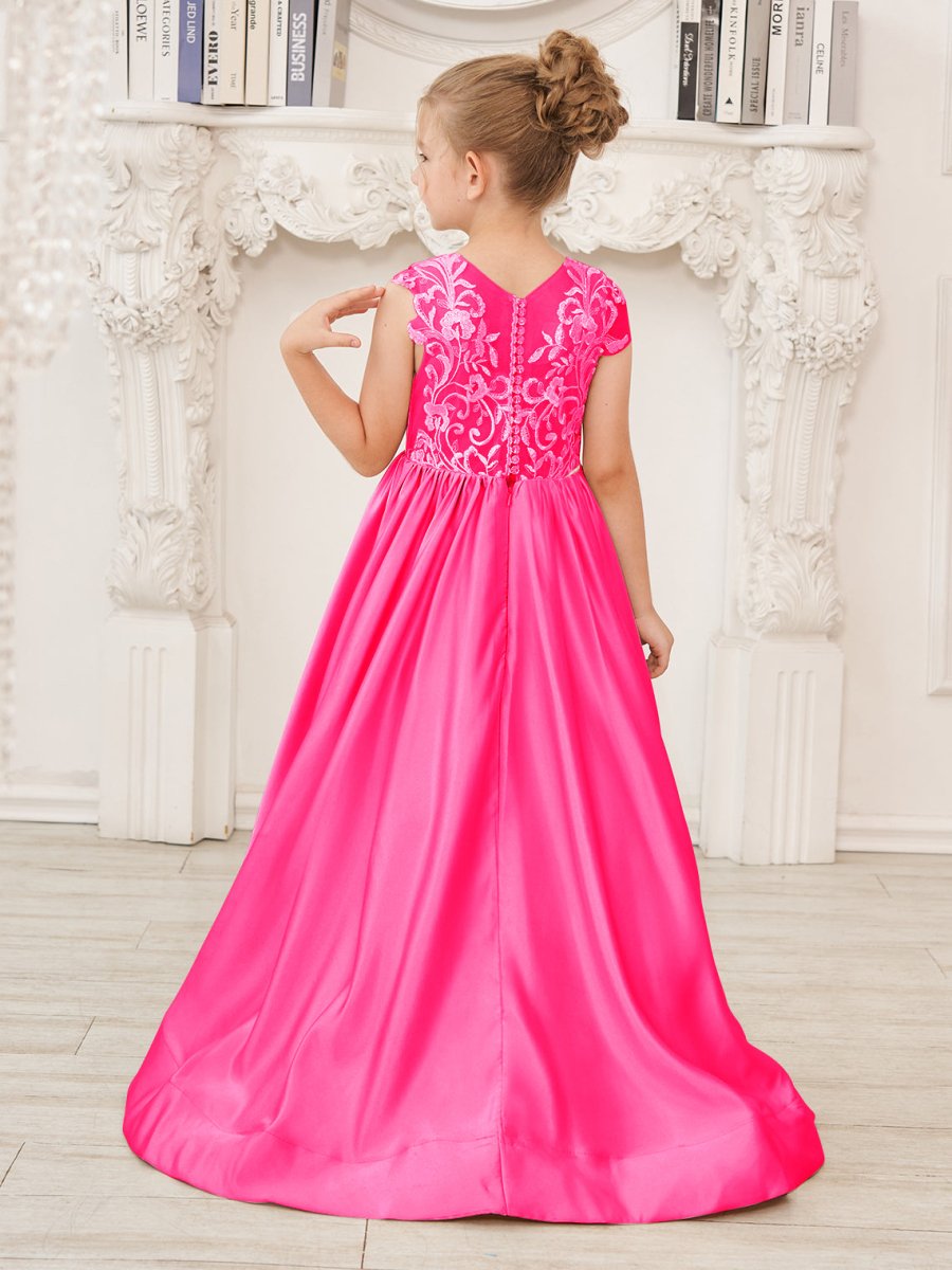 NumberSea - A - line Lace Satin Floor - length Flower Girl Dress