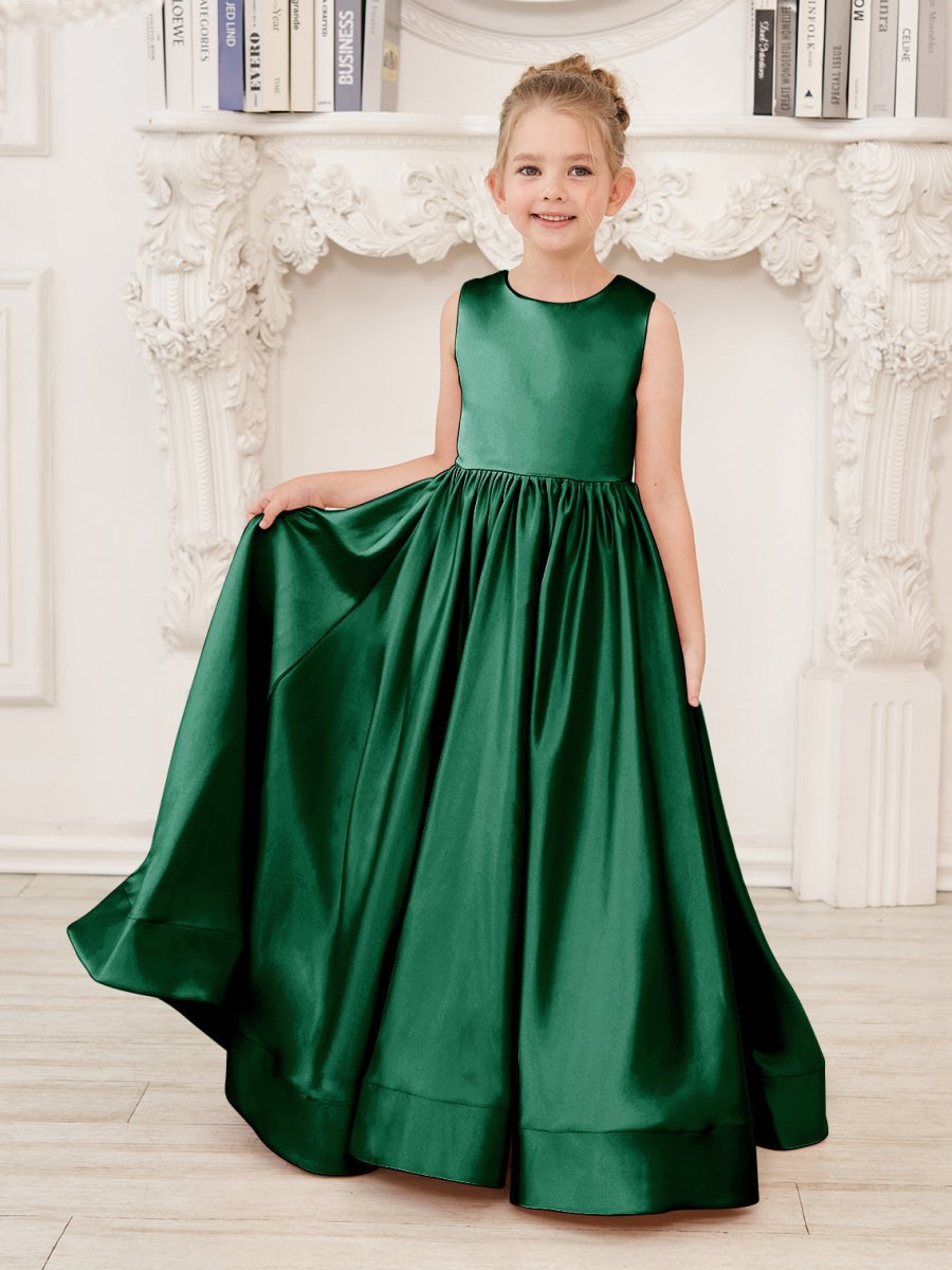 NumberSea - A - line Lace Satin Floor - length Flower Girl Dress