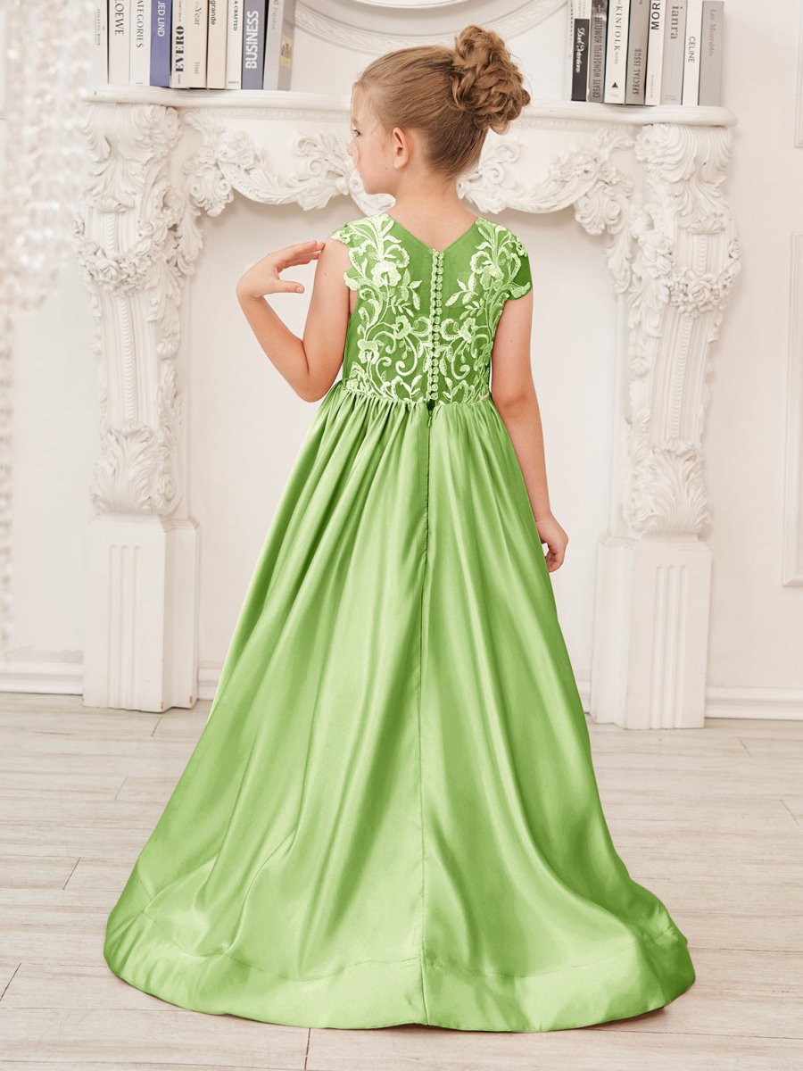 NumberSea - A - line Lace Satin Floor - length Flower Girl Dress