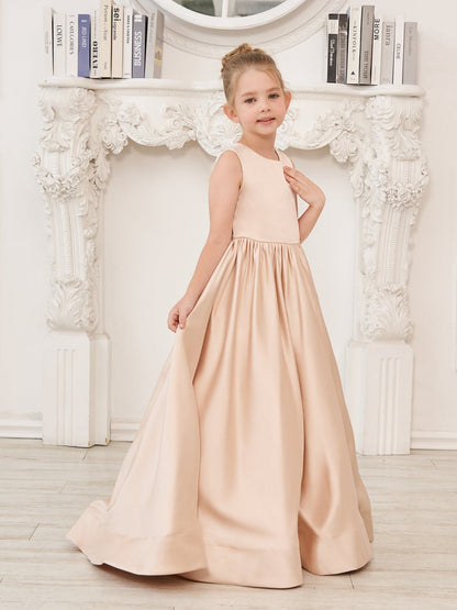 NumberSea - A - line Lace Satin Floor - length Flower Girl Dress