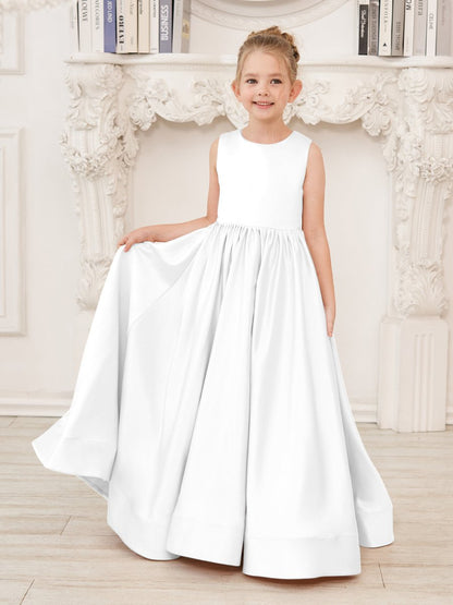 NumberSea - A - line Lace Satin Floor - length Flower Girl Dress