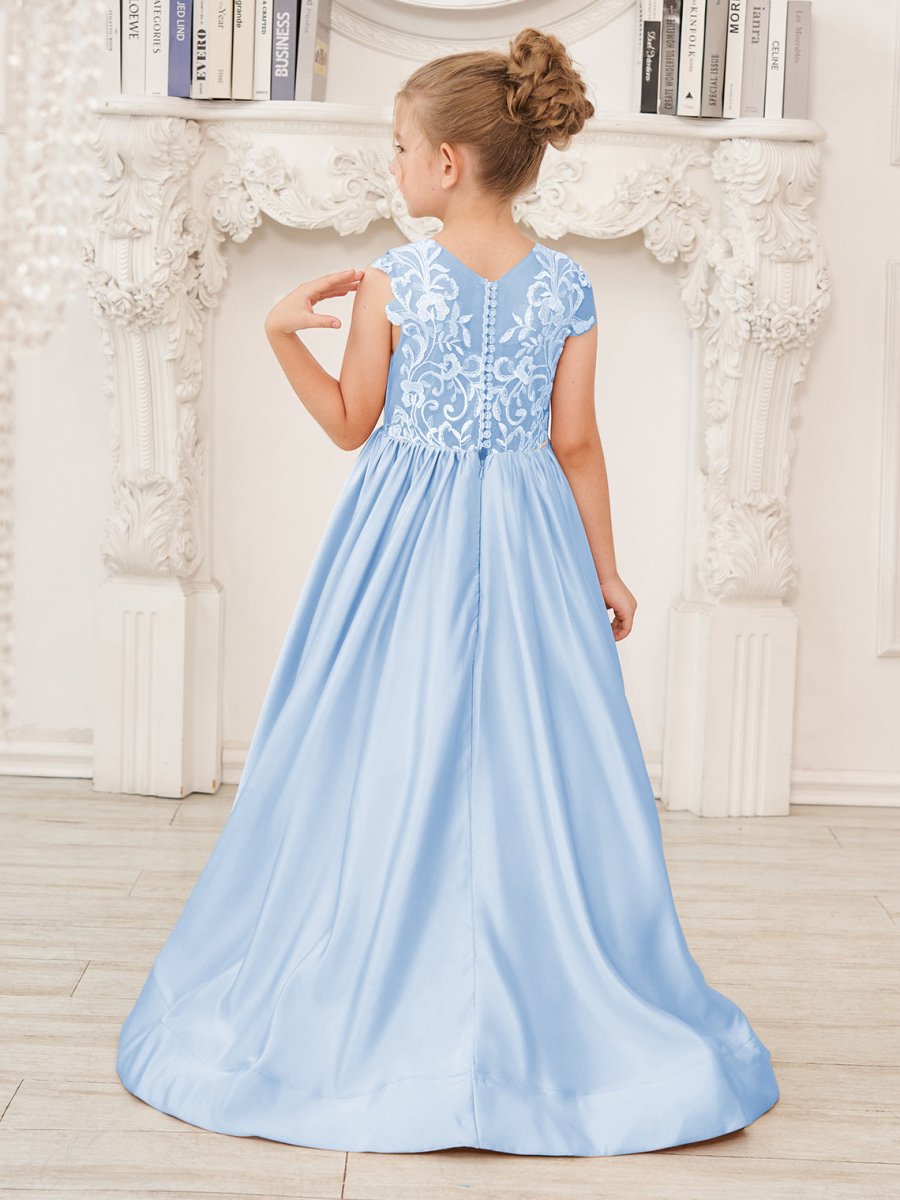 NumberSea - A - line Lace Satin Floor - length Flower Girl Dress