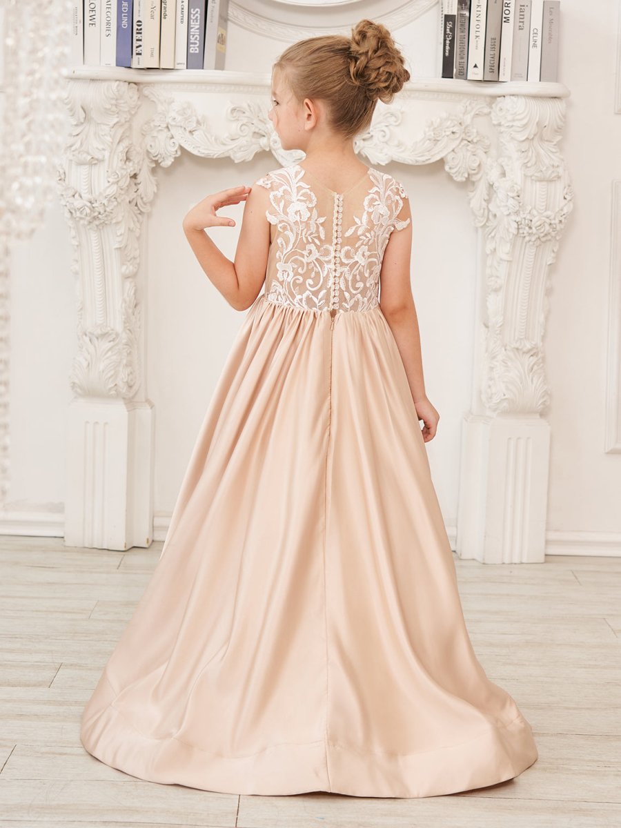 NumberSea - A - line Lace Satin Floor - length Flower Girl Dress