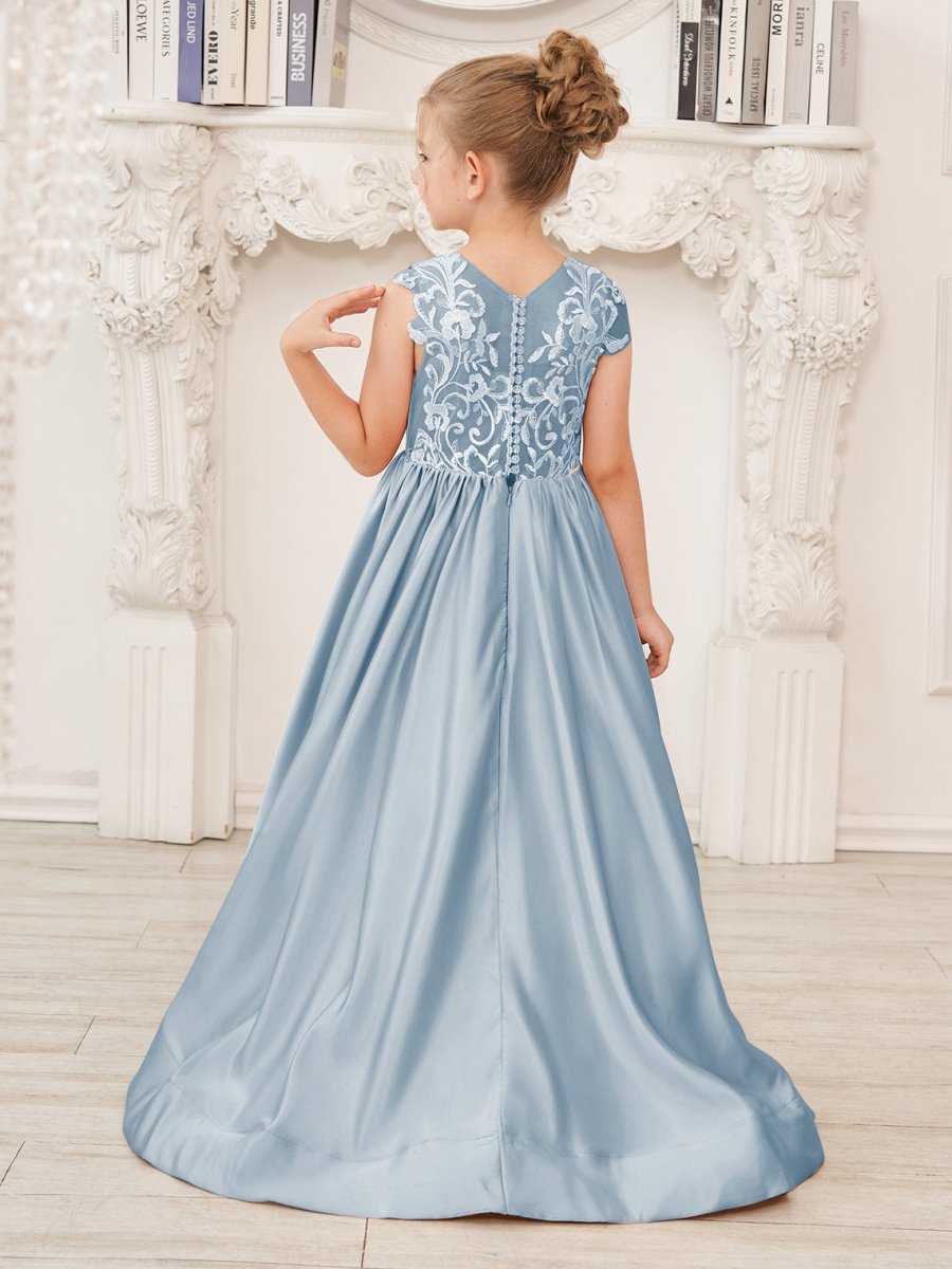 NumberSea - A - line Lace Satin Floor - length Flower Girl Dress