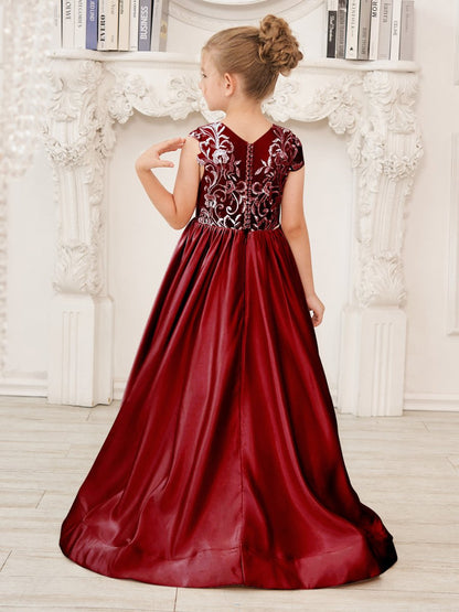 NumberSea - A - line Lace Satin Floor - length Flower Girl Dress