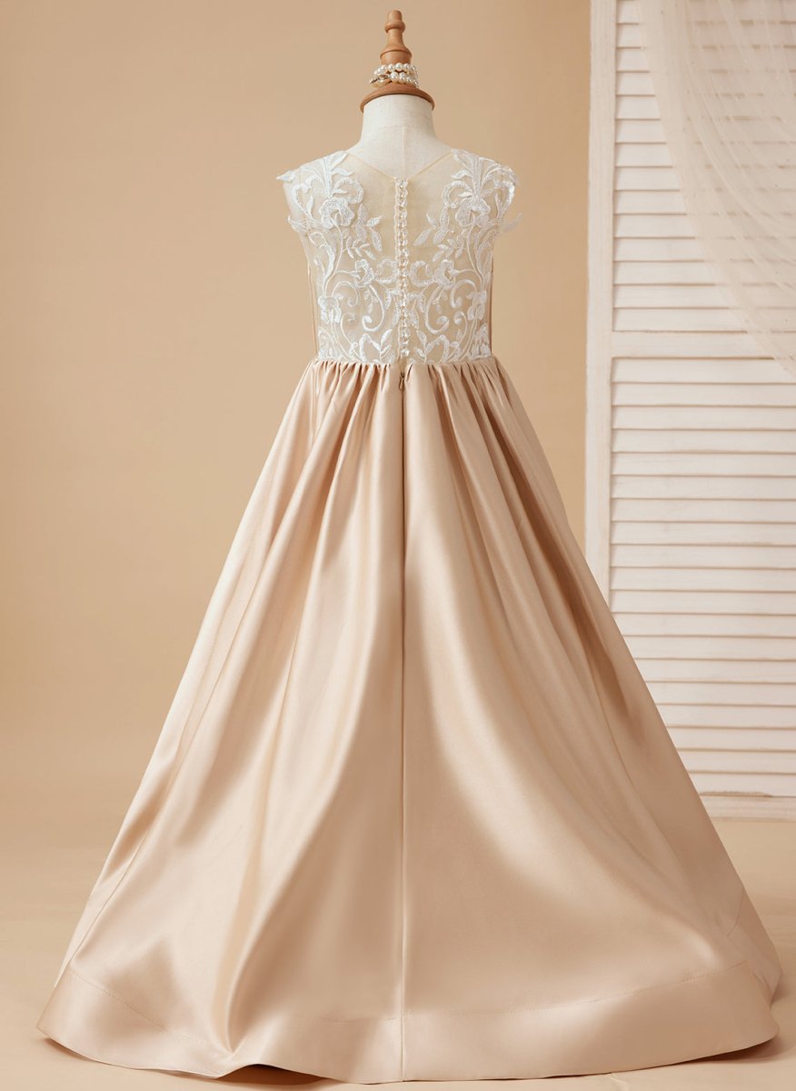 NumberSea - A - line Lace Satin Floor - length Flower Girl Dress