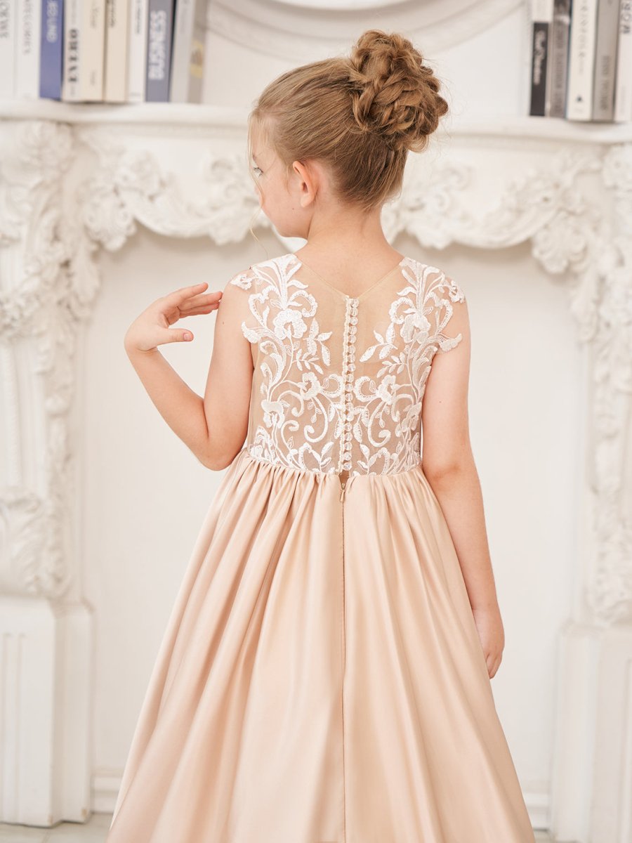 NumberSea - A - line Lace Satin Floor - length Flower Girl Dress