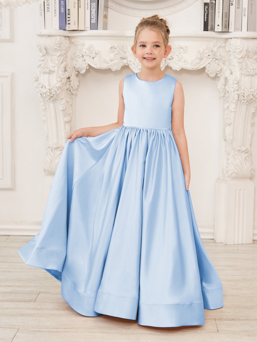 NumberSea - A - line Lace Satin Floor - length Flower Girl Dress