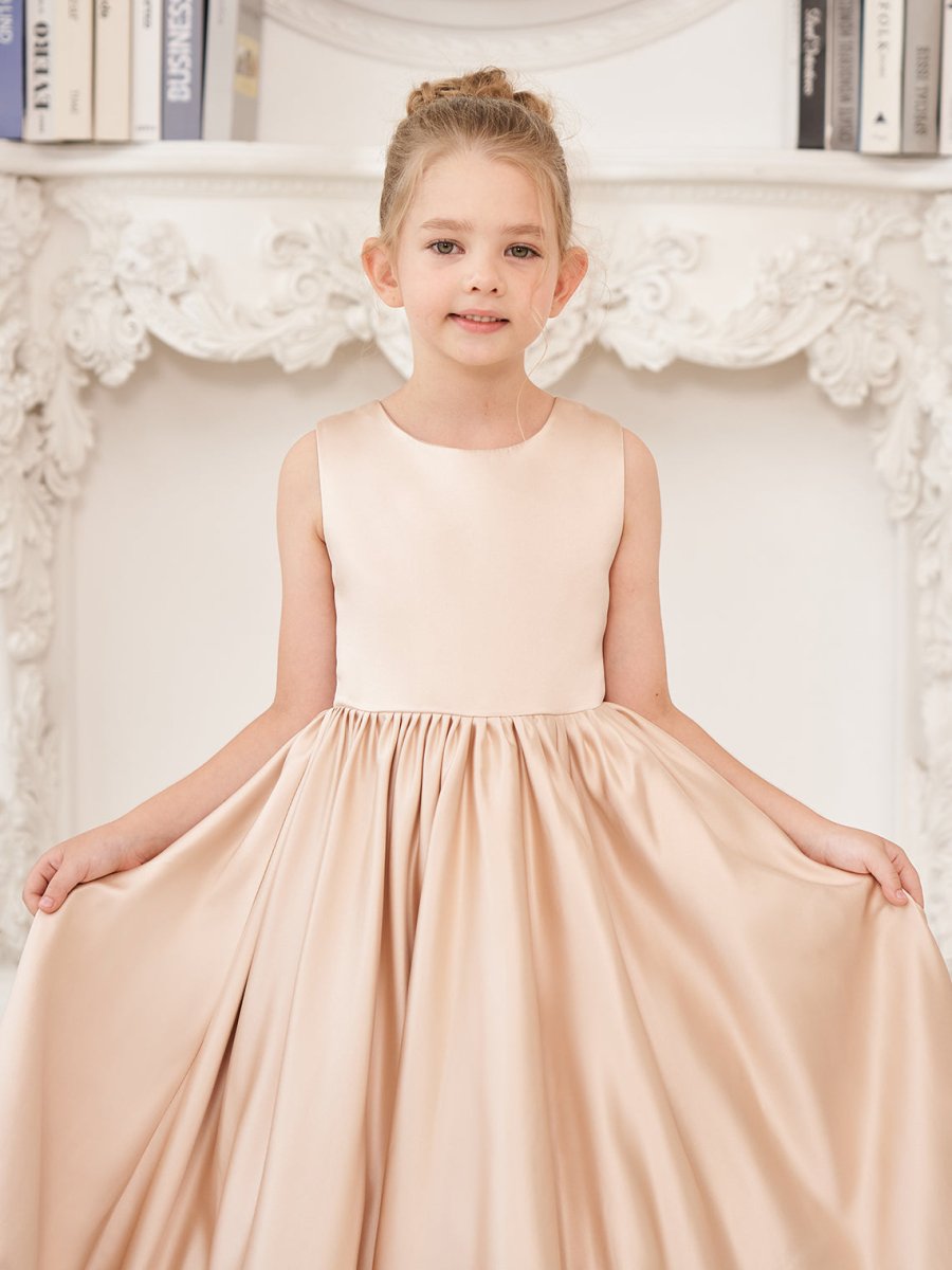 NumberSea - A - line Lace Satin Floor - length Flower Girl Dress