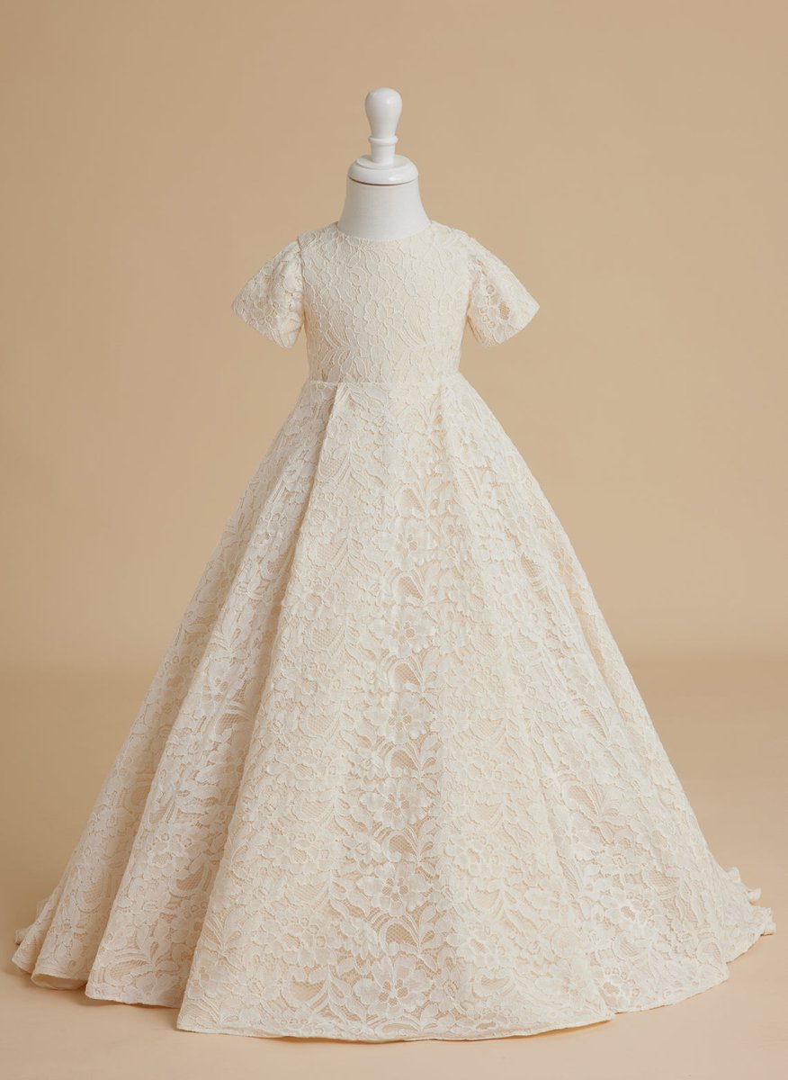 NumberSea - A - line Lace Sweep Train Ivory Dress (010146744)