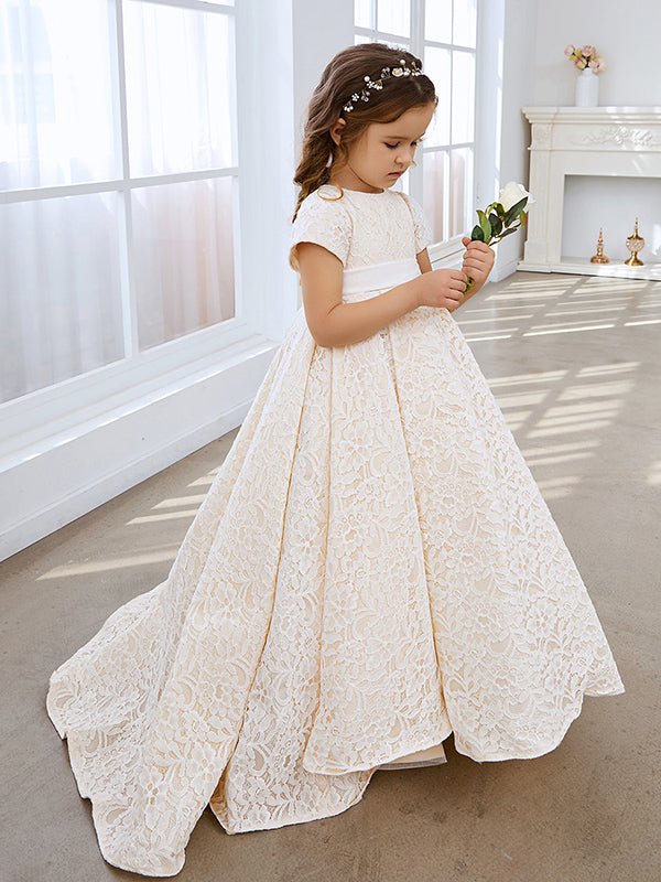 NumberSea - A - line Lace Sweep Train Ivory Dress (010146744)