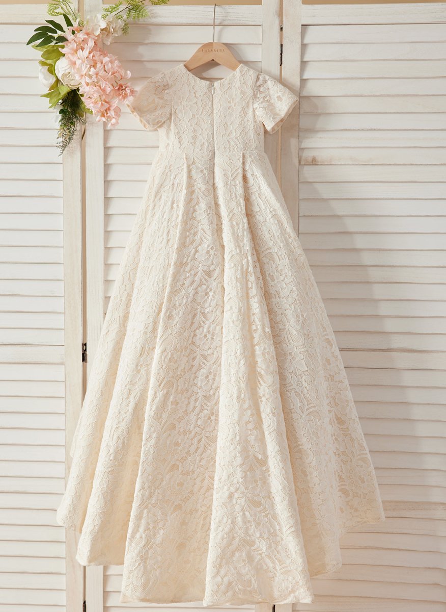 NumberSea - A - line Lace Sweep Train Ivory Dress (010146744)