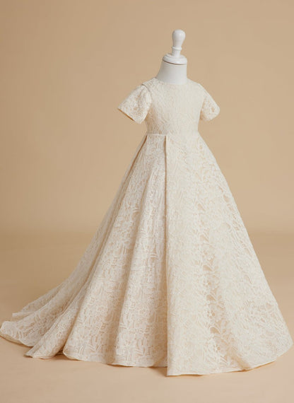 NumberSea - A - line Lace Sweep Train Ivory Dress (010146744)