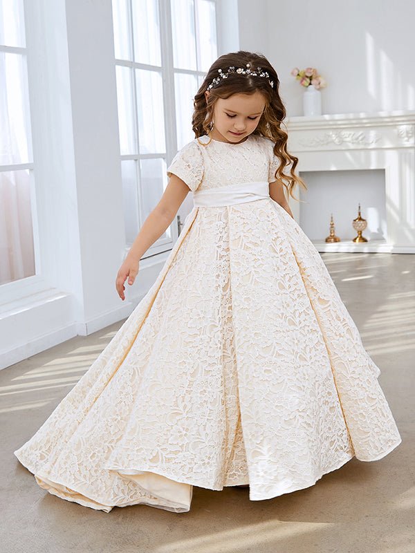 NumberSea - A - line Lace Sweep Train Ivory Dress (010146744)