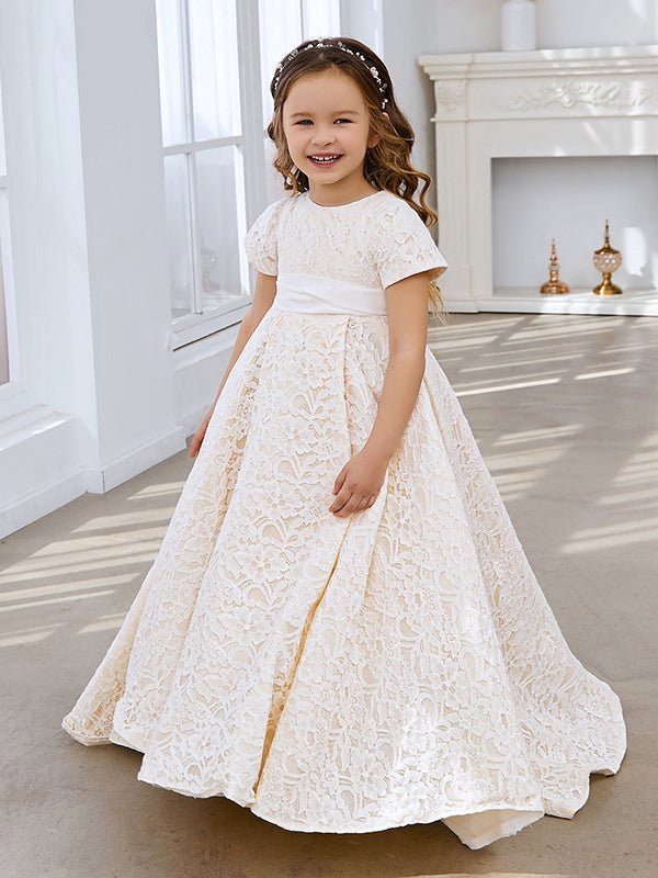 NumberSea - A - line Lace Sweep Train Ivory Dress (010146744)