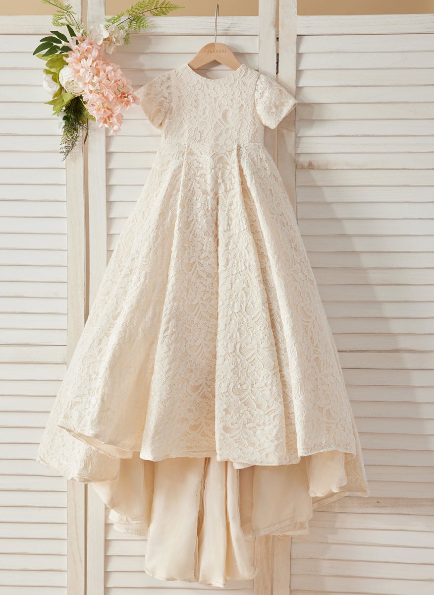 NumberSea - A - line Lace Sweep Train Ivory Dress (010146744)