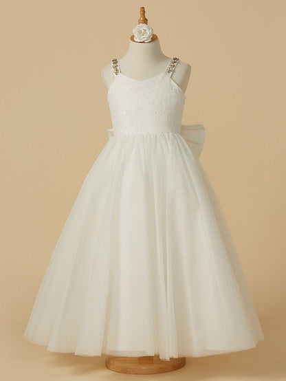 NumberSea - A - Line Lace Tulle Backless Wedding First Communion Flower Girl Dresses