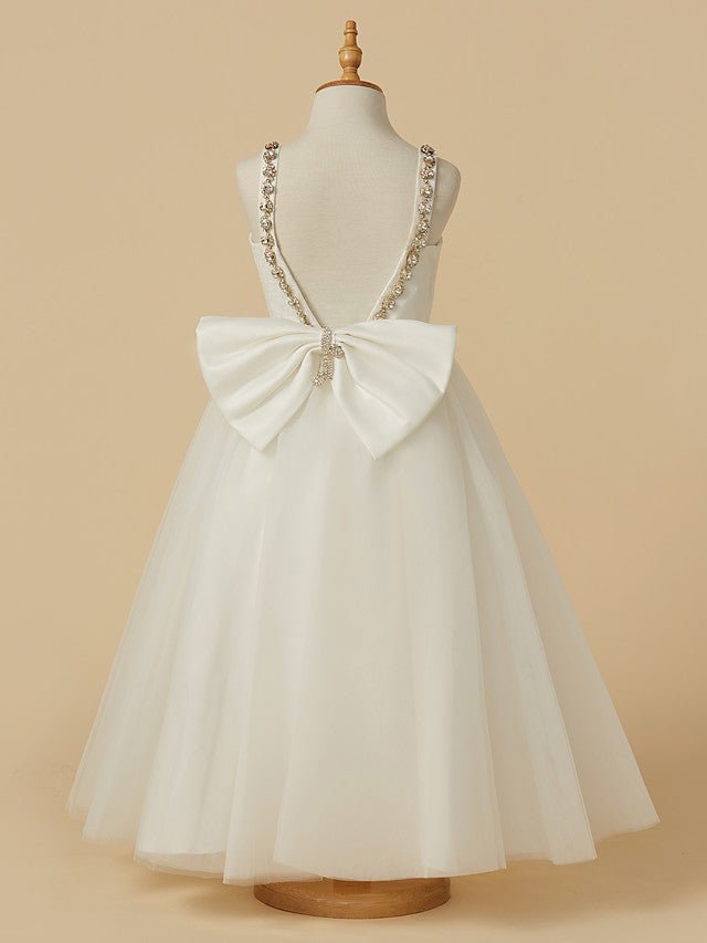 NumberSea - A - Line Lace Tulle Backless Wedding First Communion Flower Girl Dresses