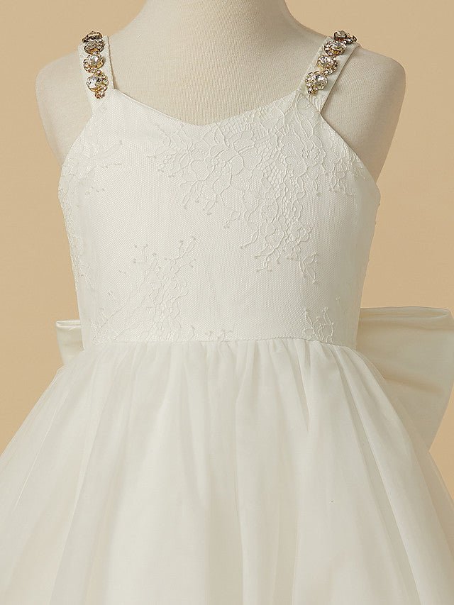 NumberSea - A - Line Lace Tulle Backless Wedding First Communion Flower Girl Dresses