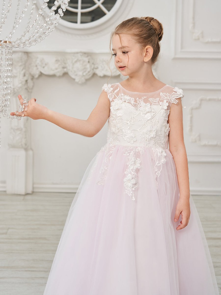 NumberSea - A - line Lace Tulle Floor - length Flower Girl Dress