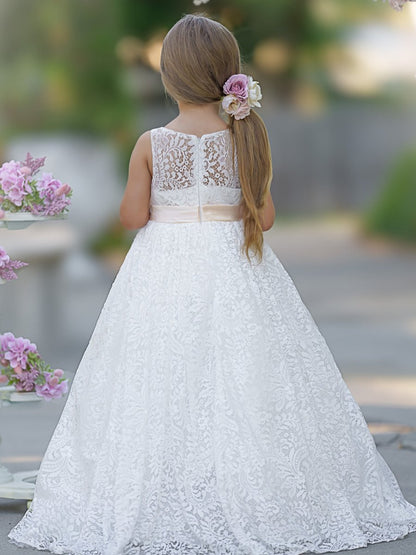 NumberSea - A - line Lace Tulle Floor - length Ivory Dress