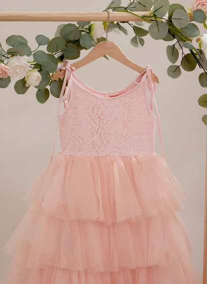 NumberSea - A - line Lace Tulle Floor - length Pink Dress (010220942)