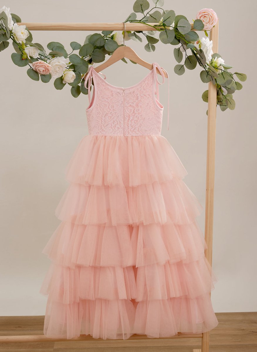 NumberSea - A - line Lace Tulle Floor - length Pink Dress (010220942)