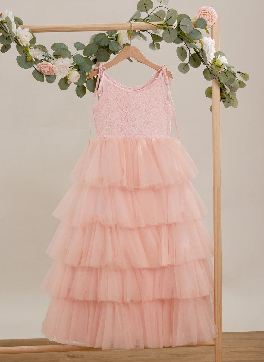 NumberSea - A - line Lace Tulle Floor - length Pink Dress (010220942)