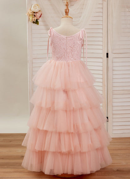 NumberSea - A - line Lace Tulle Floor - length Pink Dress (010220942)