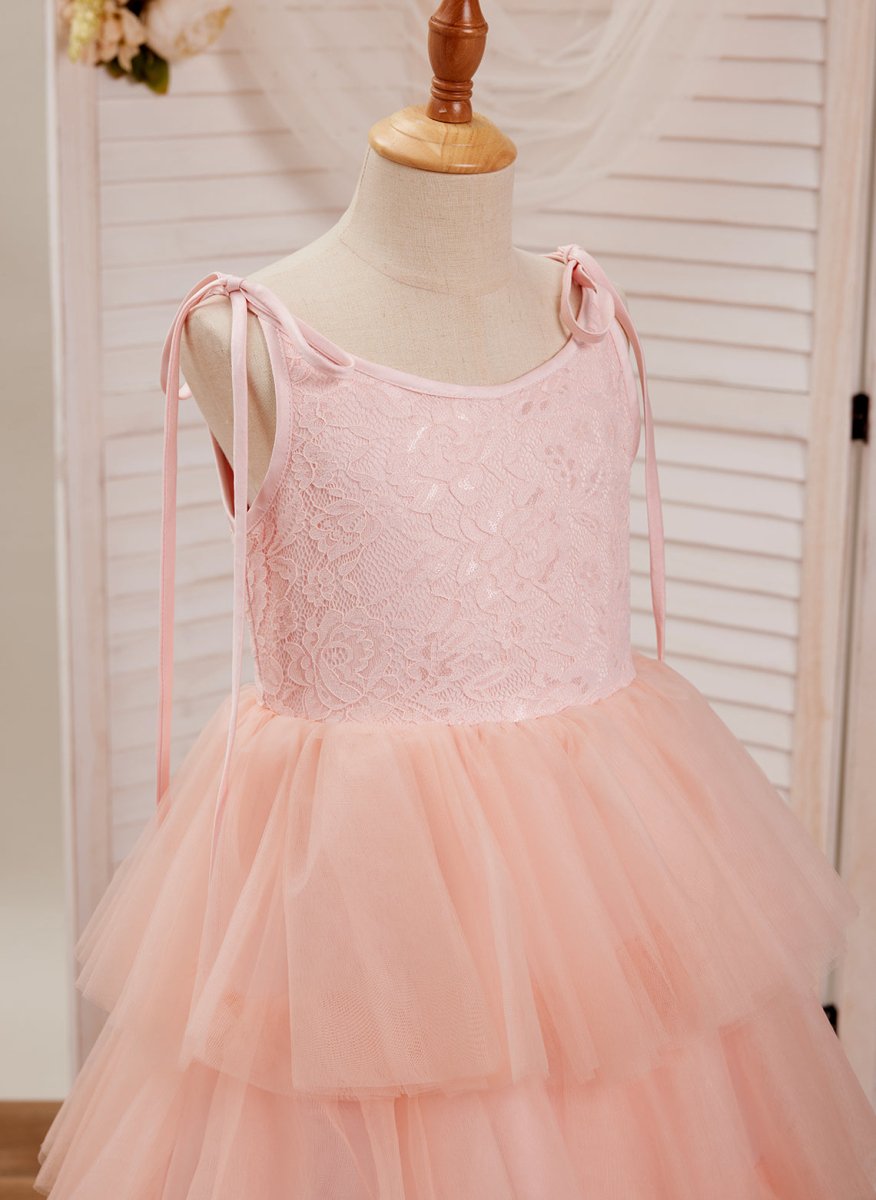 NumberSea - A - line Lace Tulle Floor - length Pink Dress (010220942)