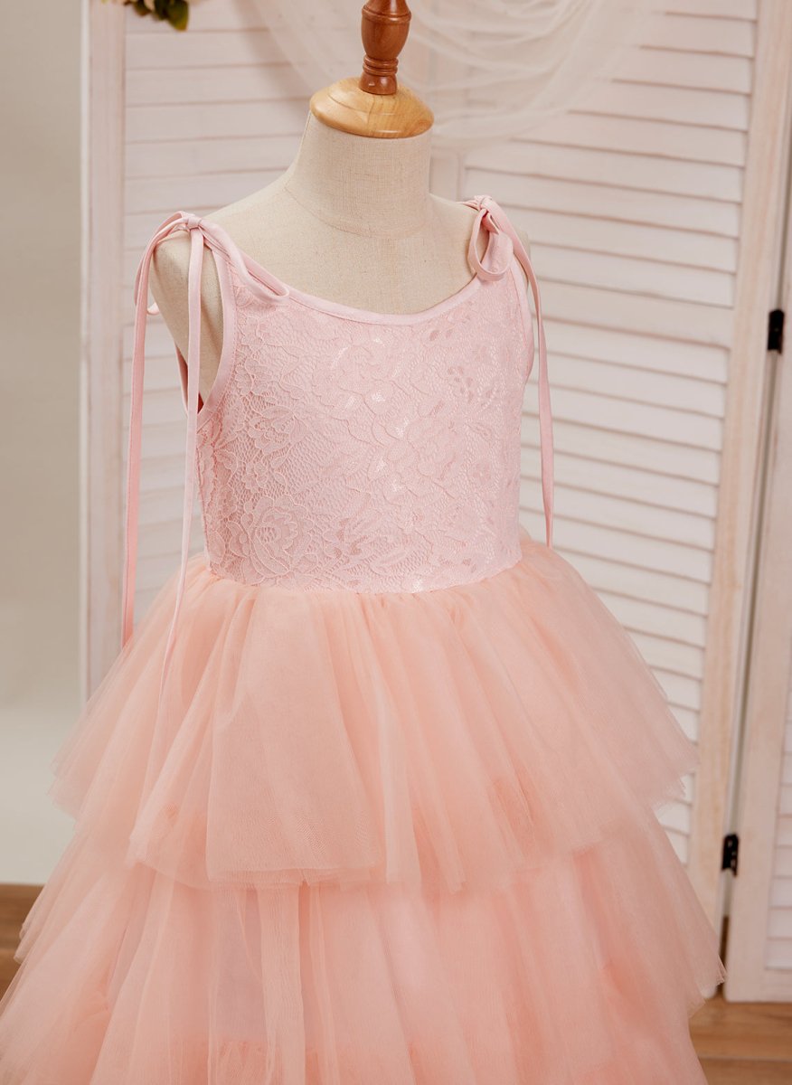 NumberSea - A - line Lace Tulle Floor - length Pink Dress (010220942)