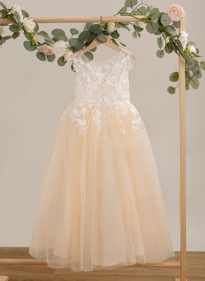 NumberSea - A - line Lace Tulle Floor - length Pink Dress (010226589)