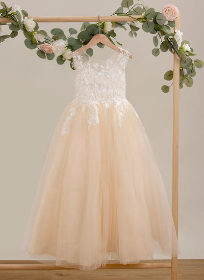 NumberSea - A - line Lace Tulle Floor - length Pink Dress (010226589)