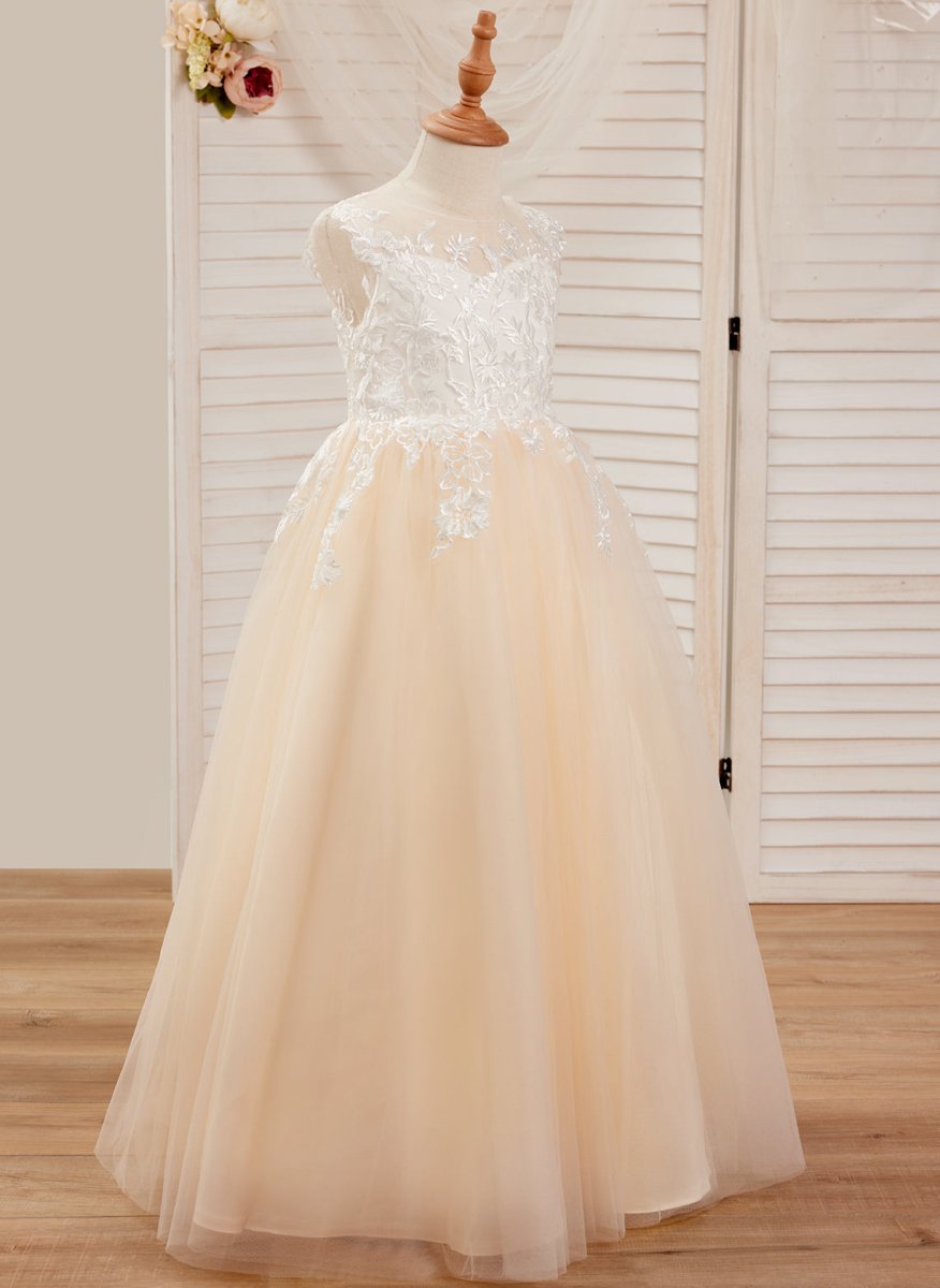 NumberSea - A - line Lace Tulle Floor - length Pink Dress (010226589)