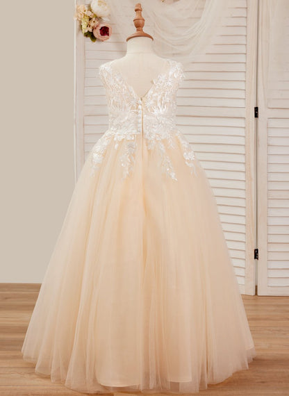 NumberSea - A - line Lace Tulle Floor - length Pink Dress (010226589)